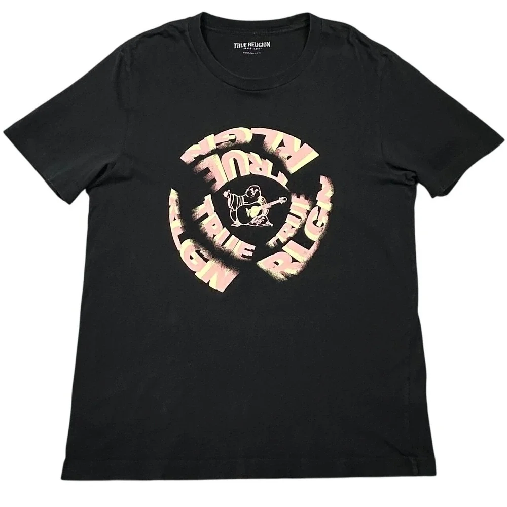 True Religion Swirl Buddha Tee Mens M Black Graphic Shirt Streetwear Cotton Y2K